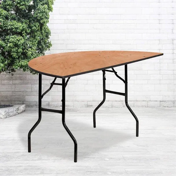 Emma + Oliver 5-Foot Half-Round Wood Folding Banquet Table