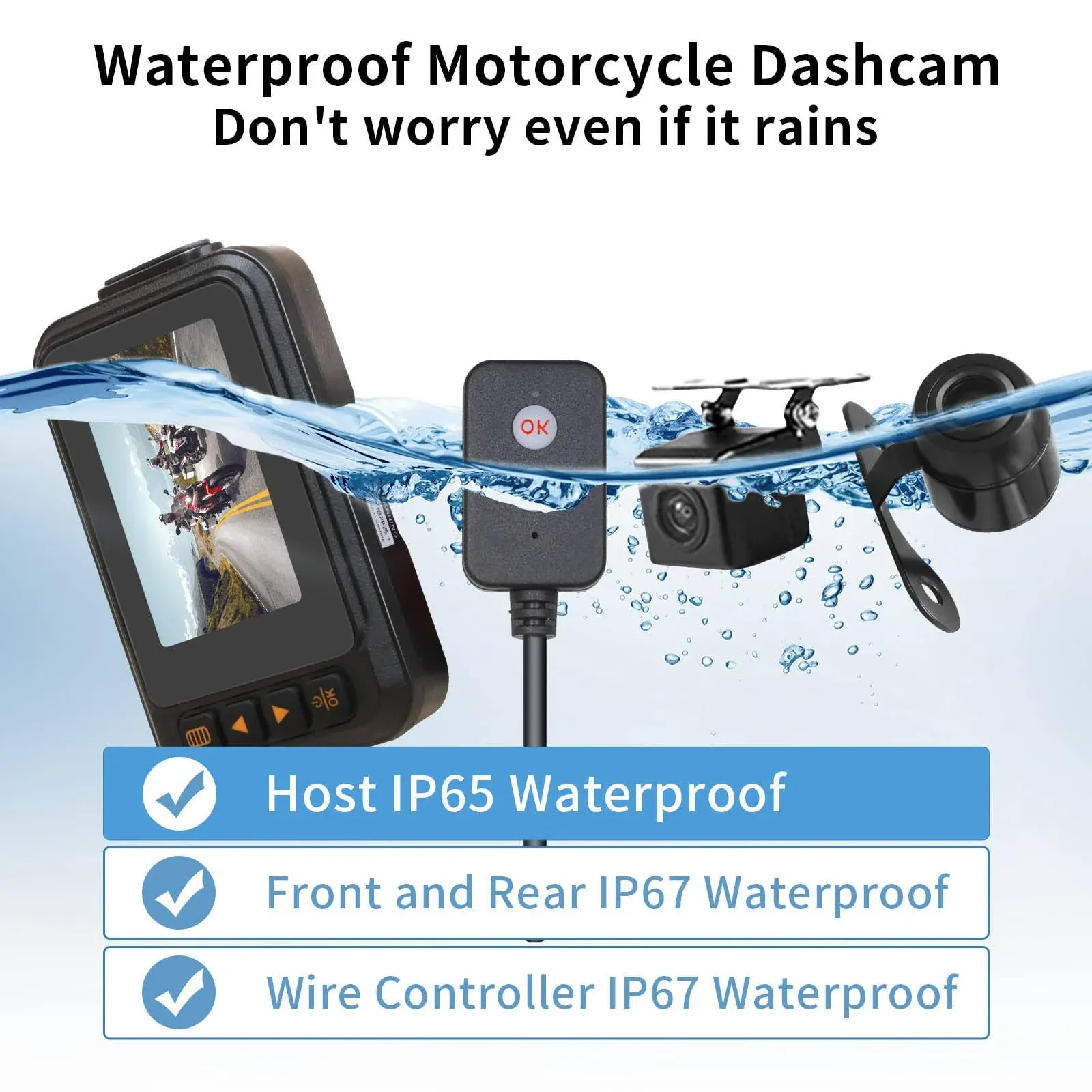 OBEST Motorcycle Dash Cam, Sport Driving Recorder Dashcam with 3" LCD Screen Night Vision (Waterproof)