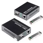 A Pair of 1.25G/s Bidi Gigabit Multi-mode Fiber Ethernet Media Converter with 2pcs Bidi SFP LC Dual Transceiver Module Included, 10/100/1000Base-TX