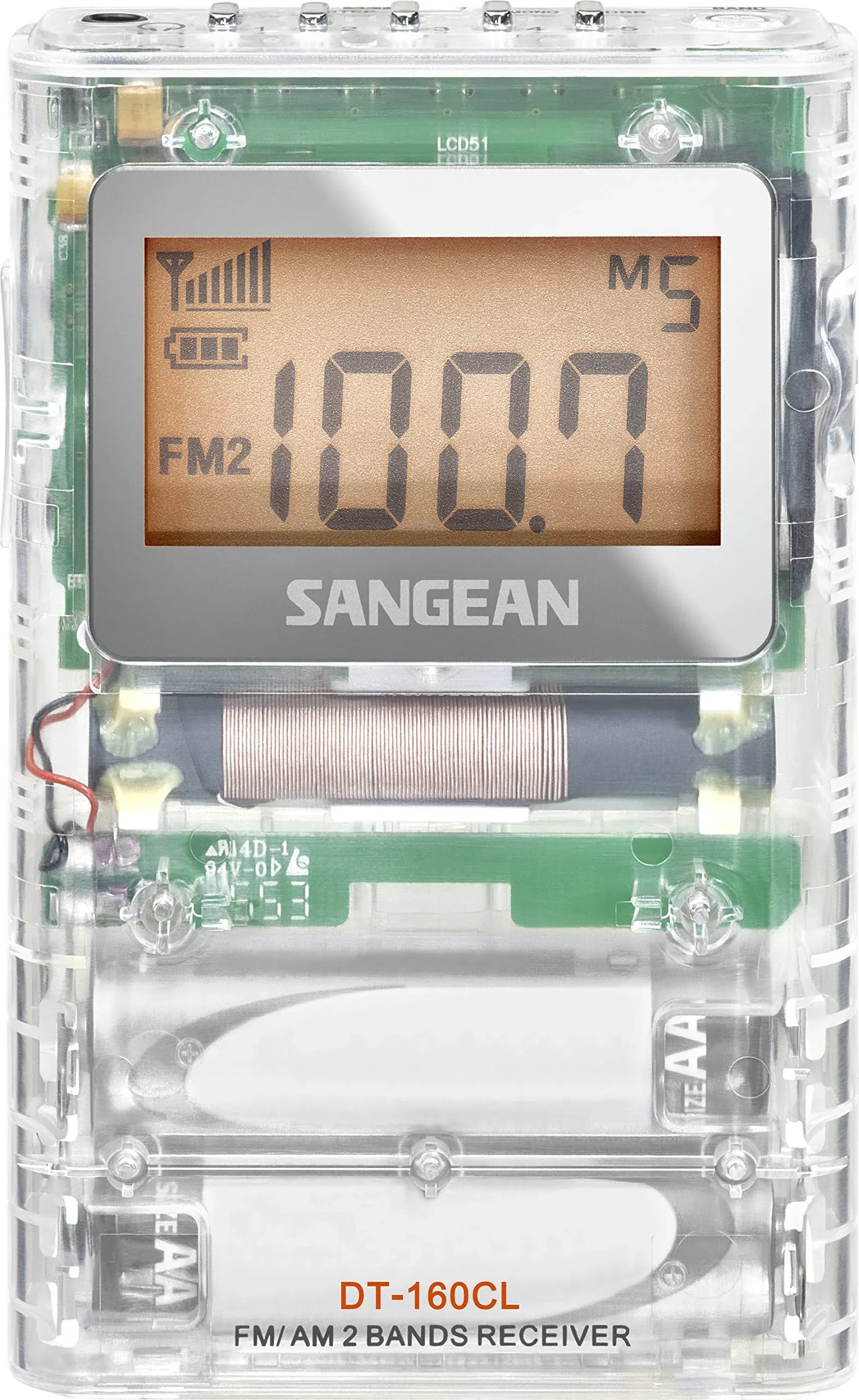 Sangean DT-160CL FM-Stereo/AM Pocket Radio (Clear)