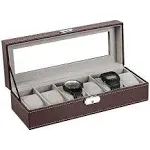 NEX Watch Case, 6 Slot Leather Watch Box Display Case Organizer Glass Jewelry Storage, Women's, Size: One size, Brown