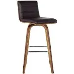 26" Vienna Faux Leather Counter Height Barstool Brown - Armen Living: Mid-Century Modern, Padded Back, Wood Legs