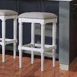 Manchester White Solid Wood Square Upholstered Bar Stool Bar Height