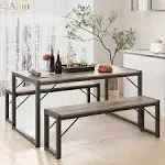 Aiho 45.5" Dining Table Set for 4 with 2 Benches for Kitchen, Dining Room - Gray