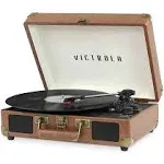 Victrola Bluetooth Portable Suitcase Record Player with 3-Speed Turntable, Brown