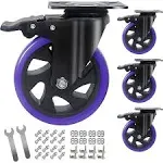 5 Inch Caster Wheels with Brake, Heavy Duty Casters Set of 4 2200lbs, Swivel Casters with Double Ball Bearings, Dual Locking Casters,Wheels for Cart,Furniture,Cabinets,Workbench (Two Hardware Kits）