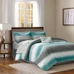 Madison Park Essentials Saben King Complete Comforter & Cotton Sheet Set in Aqua - Olliix MPE10-696