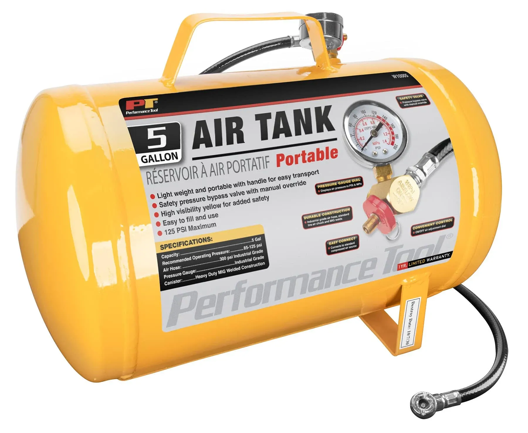 Performance Tool W10005 5 Gallon Portable Air Tank