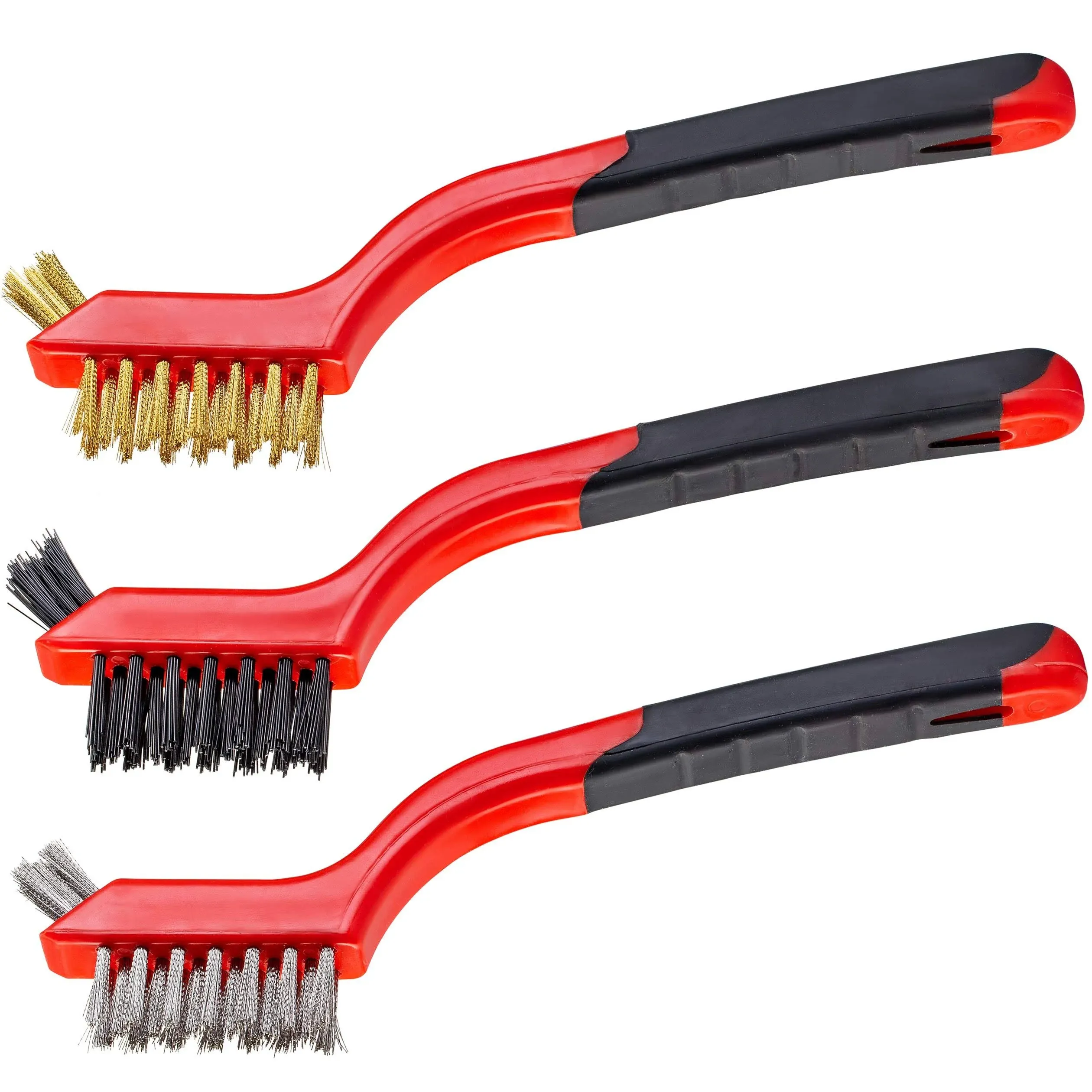 Small Wire Brush Set, Wire Brushes for Cleaning Rust Removal, 3 Brush Types Stainless Steel Brush for Cleaning, Brass Metal Brush, and Nylon Brushes.