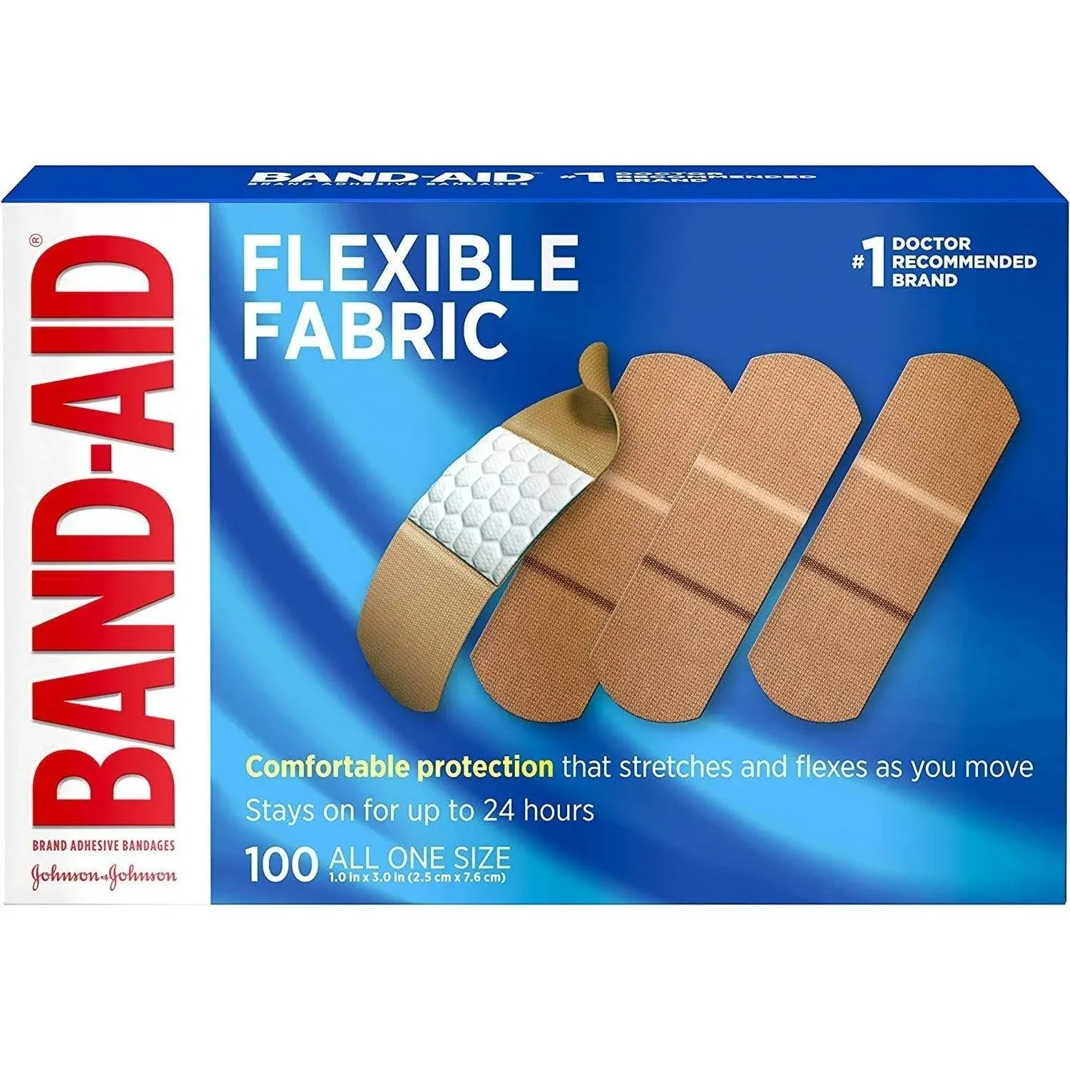 Band-Aid Brand Flexible Fabric Adhesive Bandages for Wound Care and First Aid, All One Size, 100 Count