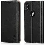 Belemay iPhone XR Wallet Case, Genuine Cowhide Leather Black 