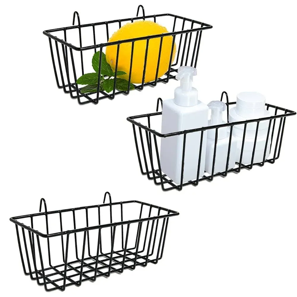 3 Pack Wire BasketsWall Grid Panel Hanging Wire BasketWall Storage and Displa...