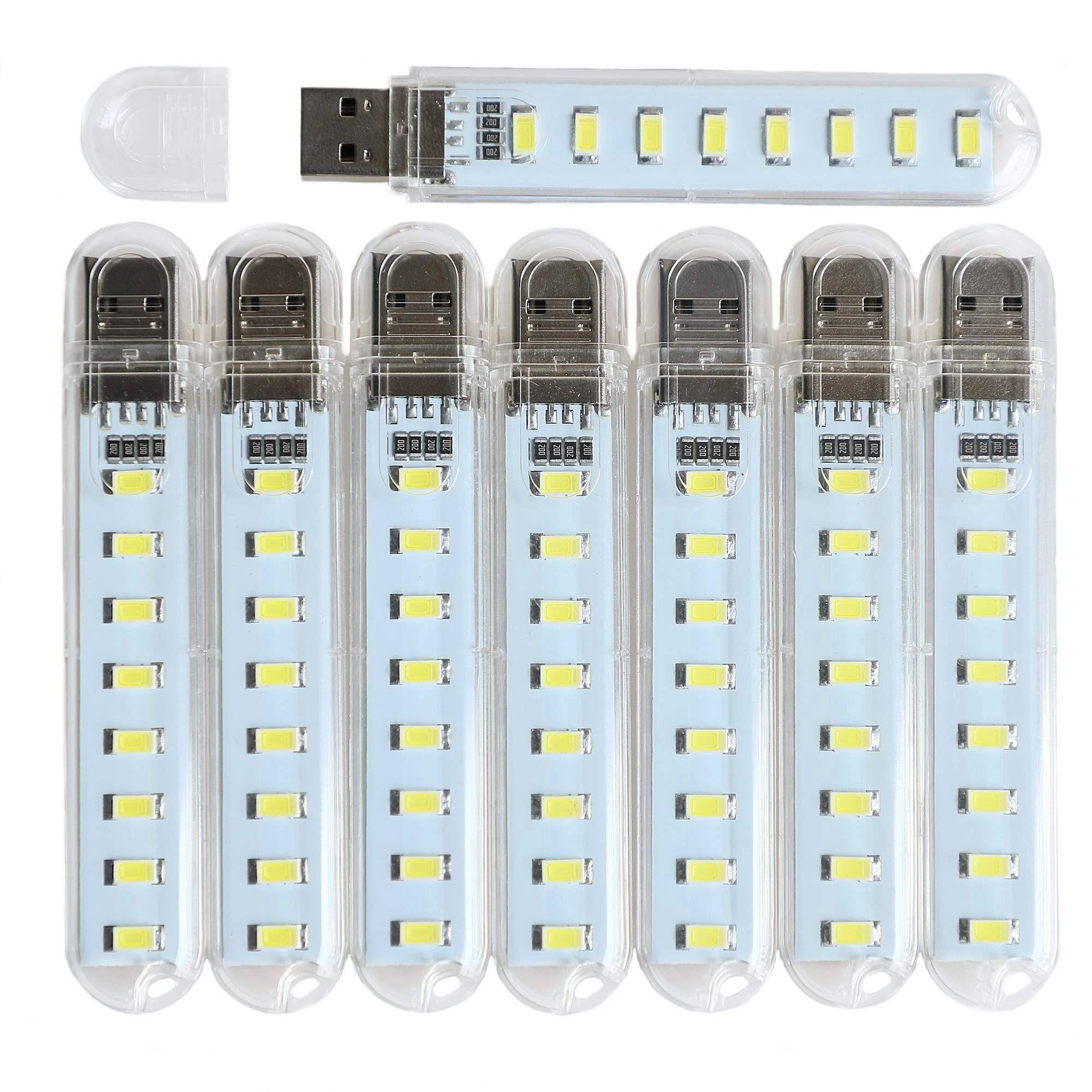 USB Light,Night Light Plug in,Small Led Light Stick with 8 Lamp Beads for Power Brick/Portable Power Station(Pack of 8)(White)