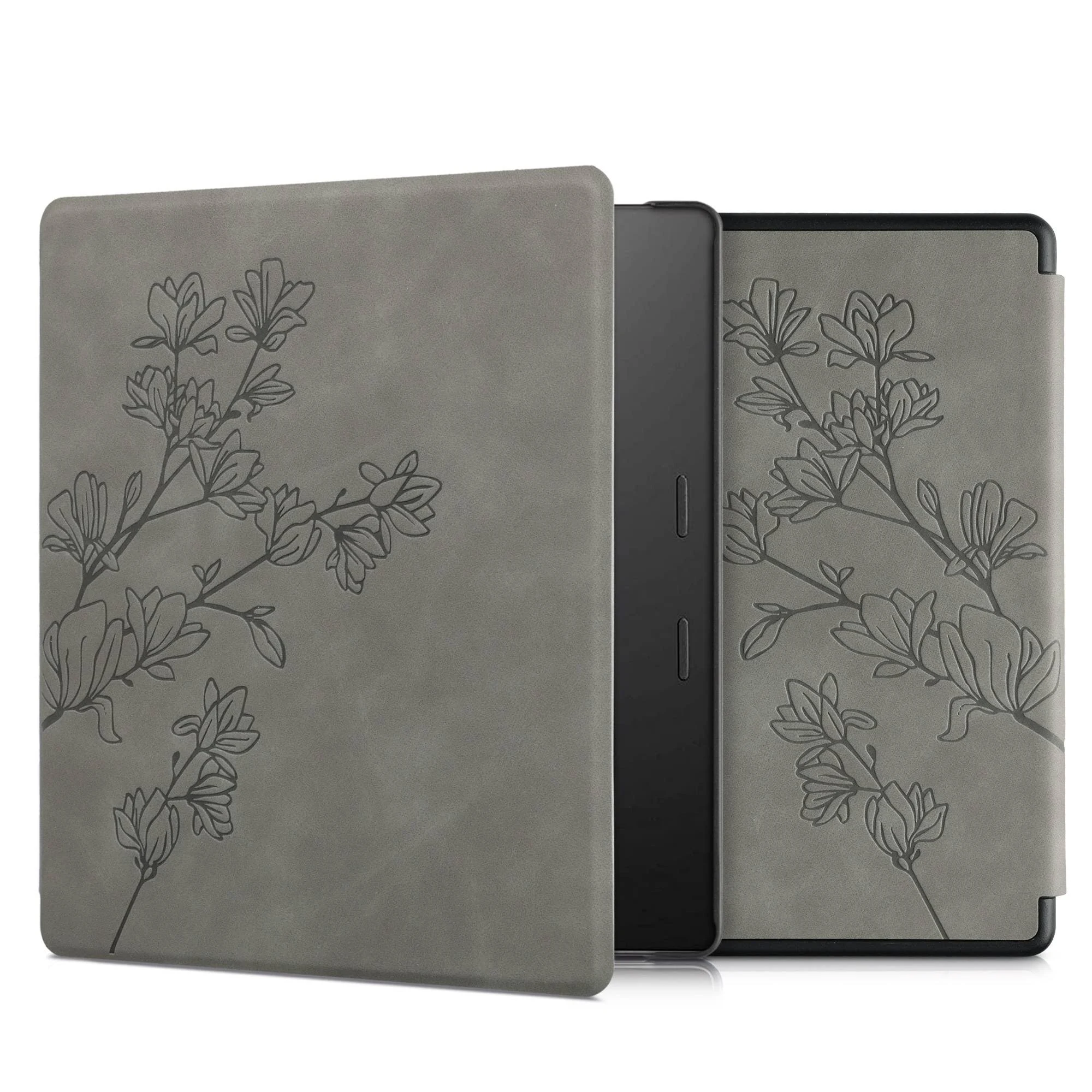 kwmobile Cover Compatible with Amazon Kindle Oasis 10. Generation Cover - eReader Case - Magnolias Grey