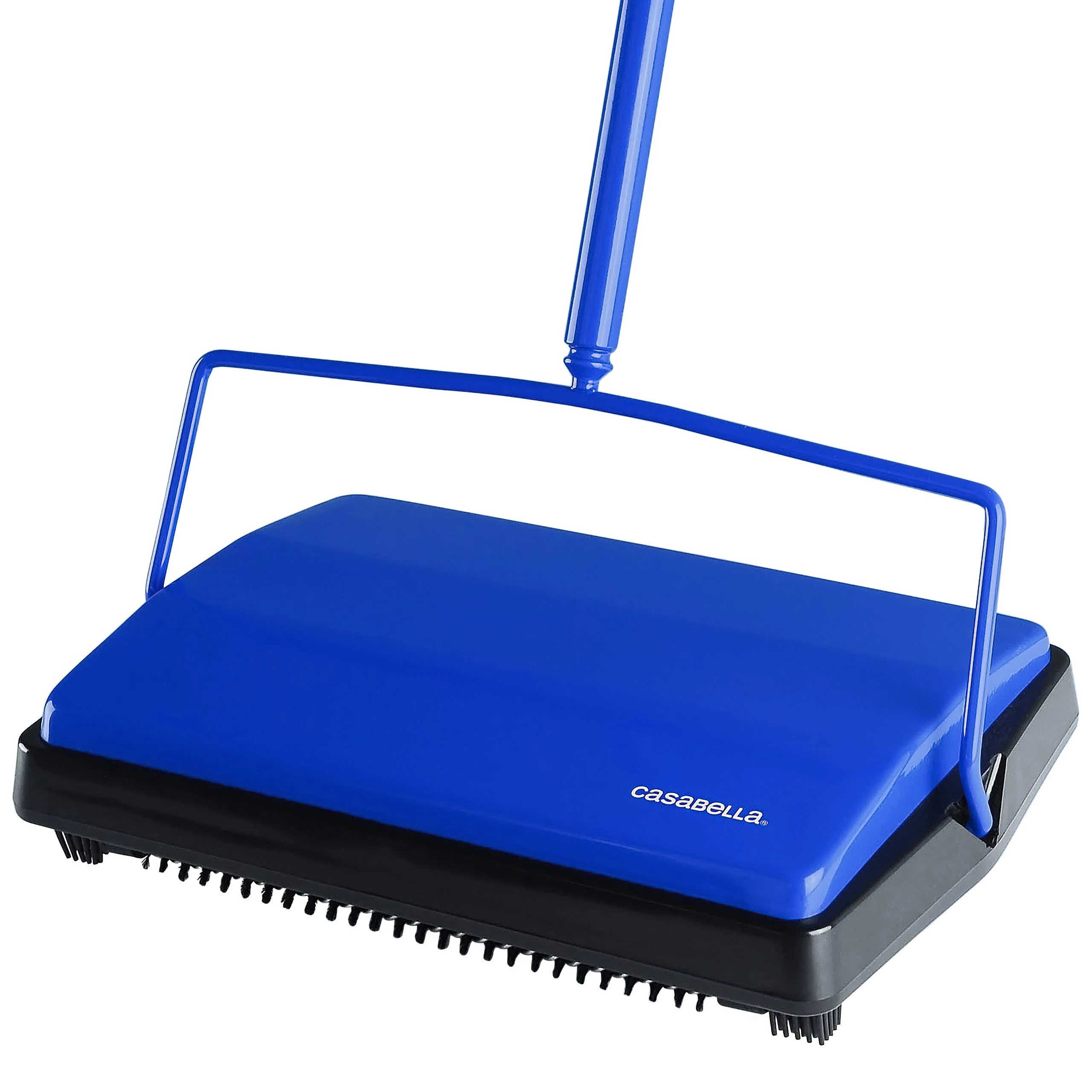 Casabella Electrostatic Floor and Carpet Sweeper | Non-Electric Vacuum Broom and Hand Push Floor Sweeper with Dual Rotating Brush Rolls System & Dust Pans | Ideal Home Cleaning Essentials | Blue