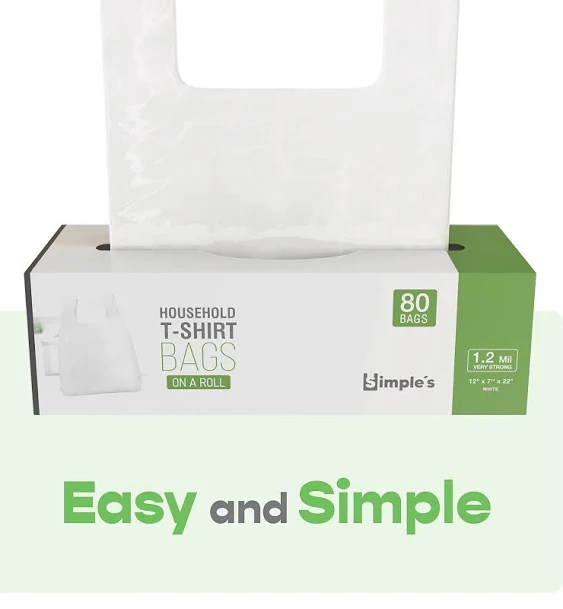 Simple's Plastic Bags with Handles For Small Business, (3 Pack=240 Bags) Shopping Bag, Plastic Bag Grocery, Plastic T Shirts Bags, Bag Dispenser Roll - Measures 12"x7"x22", 1.2 Mil Thickness