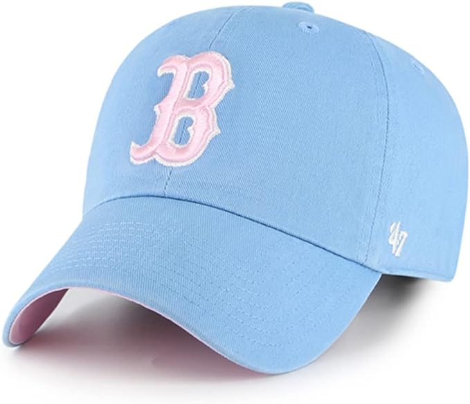 '47 Boston Red Sox Ballpark Clean Up Dad Hat Baseball Cap (Columbia Blue/Pink)