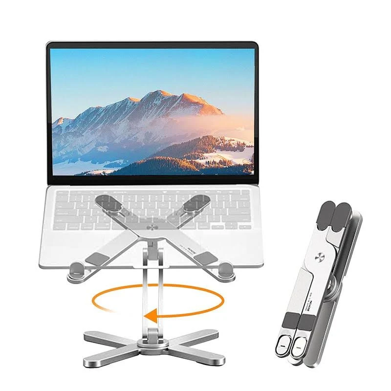 Moallia Laptop Stand with 360 Rotating Base, Computer Notebook Laptop Riser Metal Holder for Desk Collaborative Work, Fully Foldable for Easy