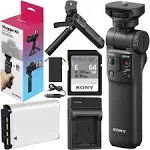 Sony Vlogger Kit ACCVC1 Including GP-VPT2BT Shooting Grip and Tripod with Bluetooth Wireless Remote Commander Bundle with Sony 64GB SDXC Memory Card + GBX Battery and Charger Compatible with NP-BX1