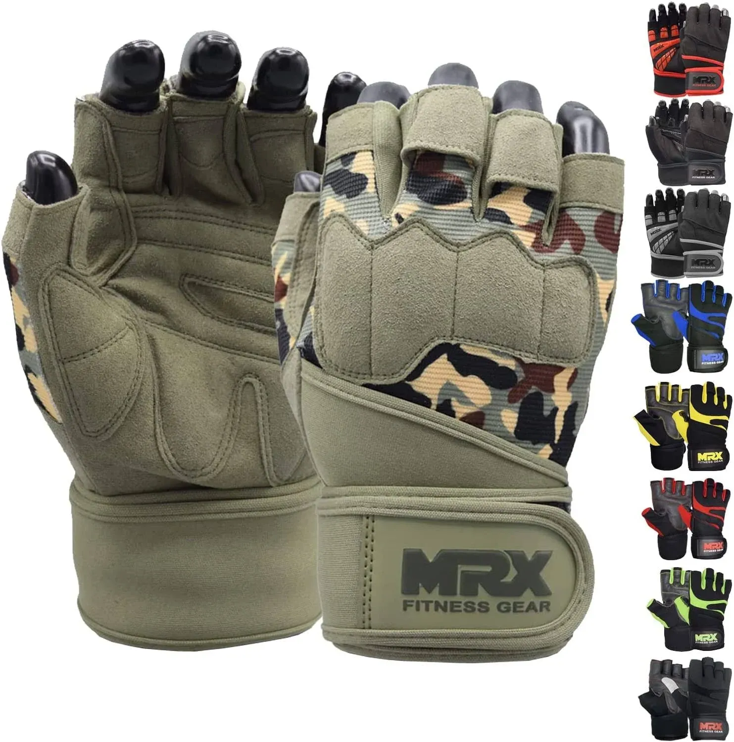 MRX Weightlifting Gloves Wrist Wrap Support Body Building Gym  Olive L