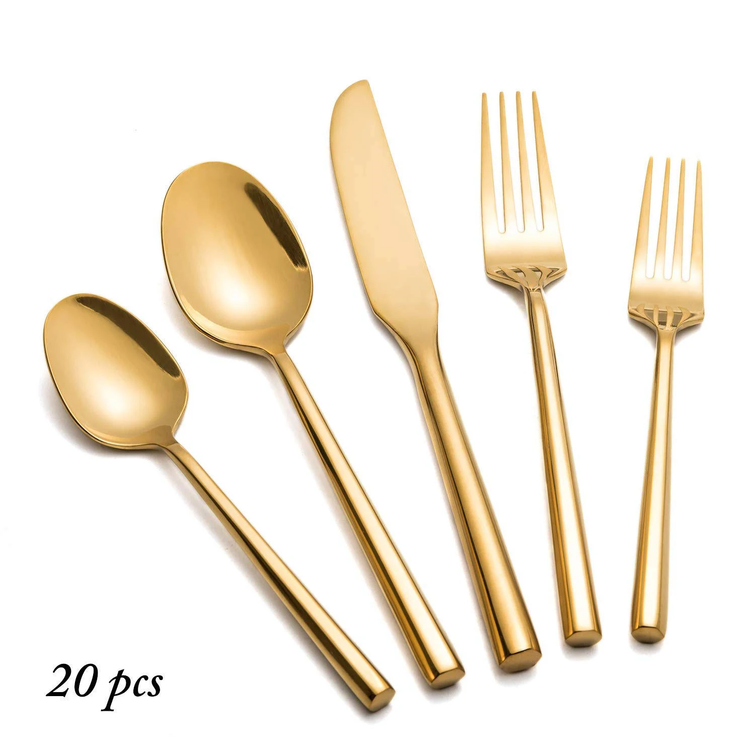 Kelenfer Silverware Set Flatware Set Shiny Gold Cutlery Set with Hexagon Hand...