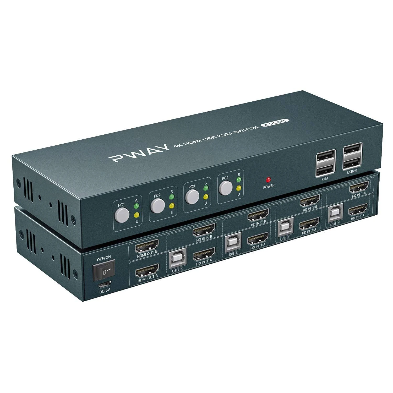 Dual Monitor HDMI KVM Switch for 4 Computer,Extended Display 4 Port,4 Computers Share 2 Monitors, USB 2.0 Hub with Hotkey Switch, UHD 4K@30Hz Downward Compatible, No Adapter Required