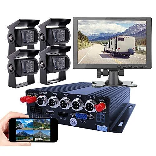 JOINLGO 4CH GPS 4G WiFi 1080P Mobile Vehicle Car DVR MDVR Audio and Video Recorder Kit Remote Live View on Phone and PC 10.1“ HD Screen 4 Car Cameras 120 View Angle for Truck Bus RV