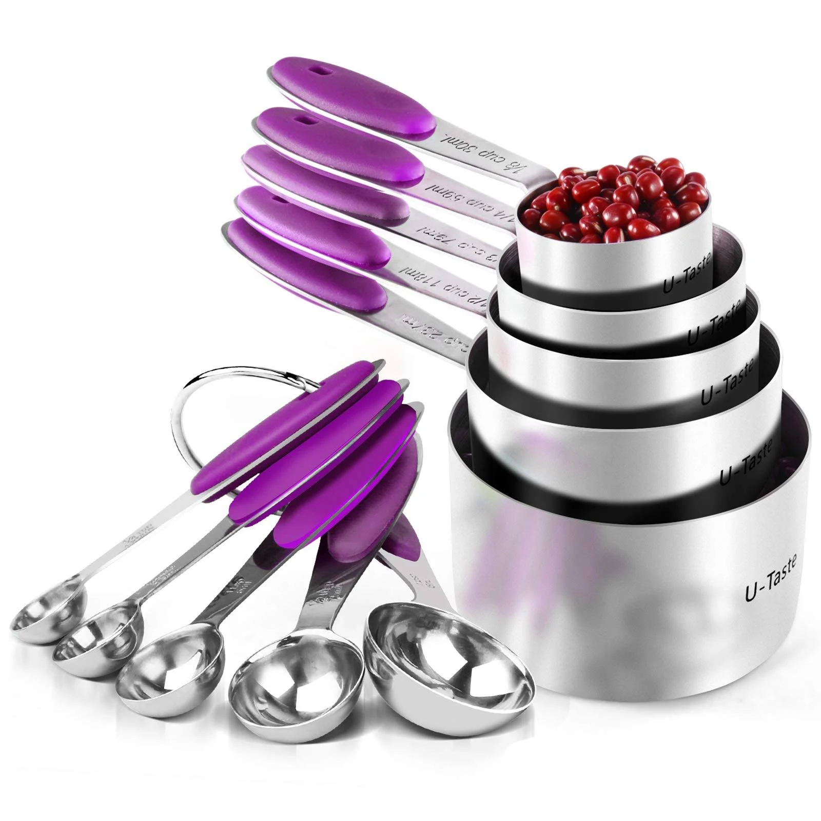 U-Taste 10 Piece Measuring Cups and Spoons Set in 18/8 Stainless Steel (Purple)