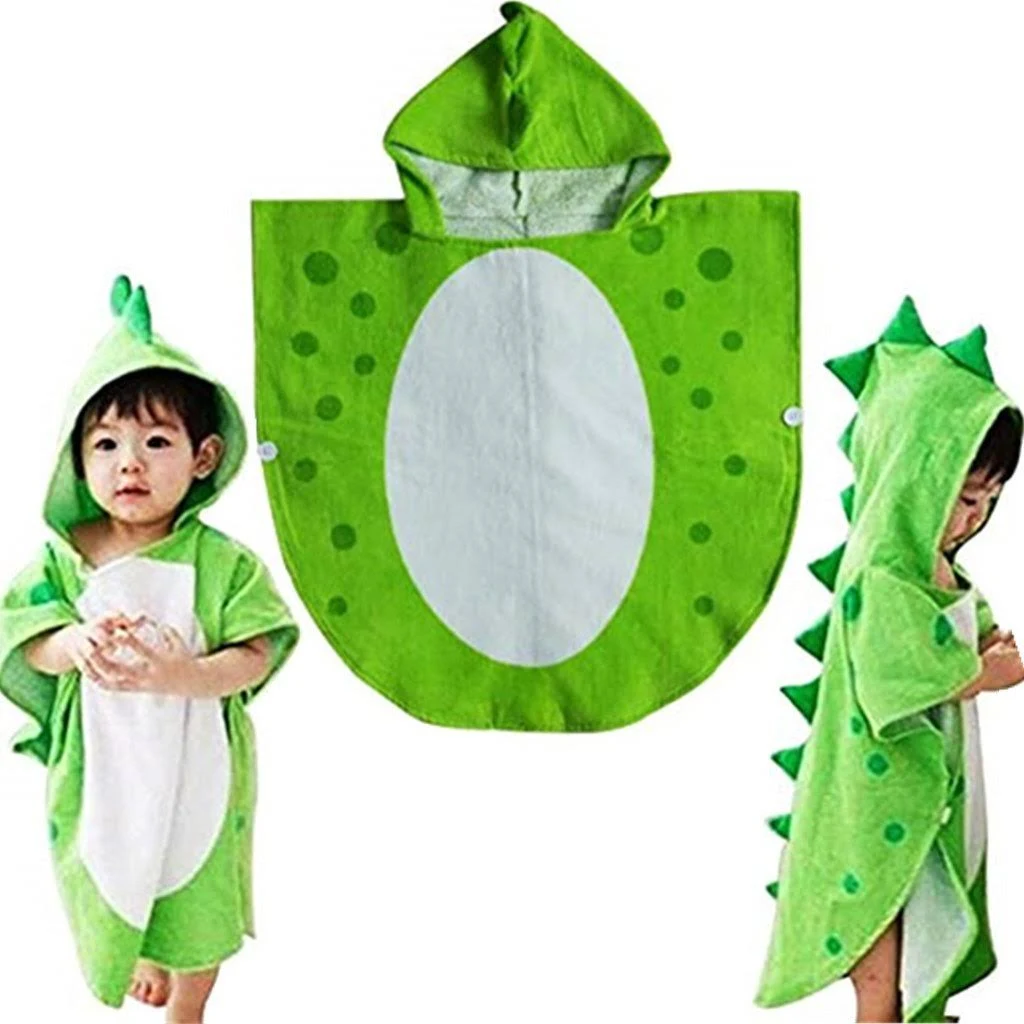 Kreomitxt Children Bath Towel Robe Kids Hooded Beach Swimming Poncho Dinosaur Pattern for Kids 0-8 Years