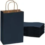 Prime Line Packaging 16x6x12 50 Pack Large Navy Blue Gift Bags with Handles, Kraft Paper Shopping Bags for Small Business, Wedding, Christmas, in Bulk