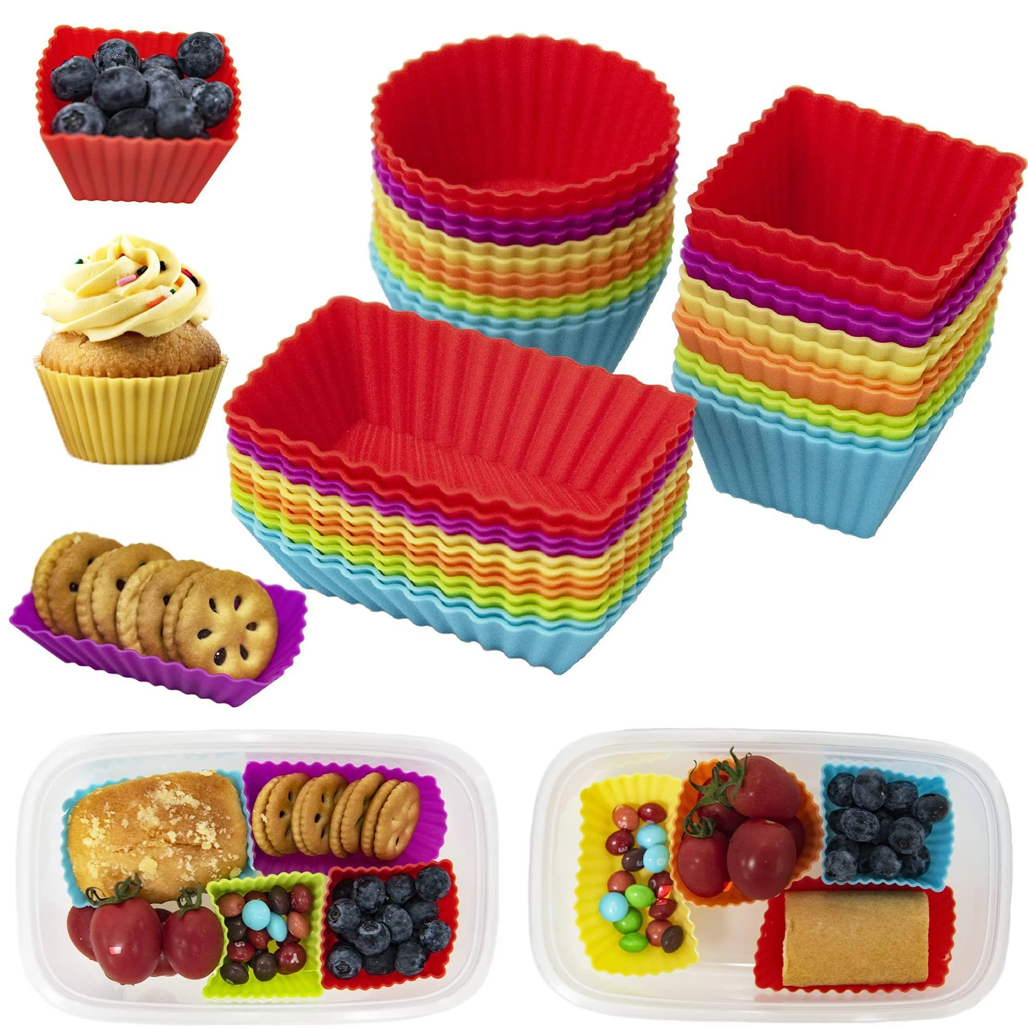 Reusable Cupcake Liners 36 Pcs Silicone Lunch Box Dividers, Non-Stick Food-Grade Silicone Muffin Cups, Bento Box Accessories for Kids