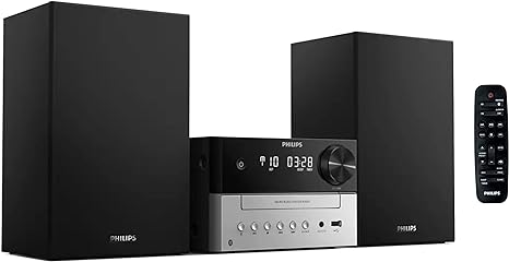 Philips Bluetooth Stereo System for Home with CD Player, MP3, USB, Audio in, FM Radio, Bass Reflex Speaker, 18W, Remote Control Included