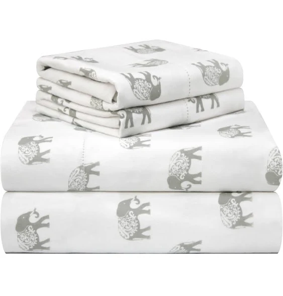 Pointehaven Printed Cotton Flannel Hemstitch Deep Pocket Bed Sheet Set