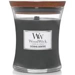 WoodWick Medium Hourglass Candle, Evening Bonfire Scented with Premium Soy Blend Wax, Pluswick Innovation Wood Wick, Fall Decor Fragrance