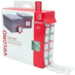 Velcro Sticky-Back Fasteners, 3/4" Dia. Coins, White, 200/Bx