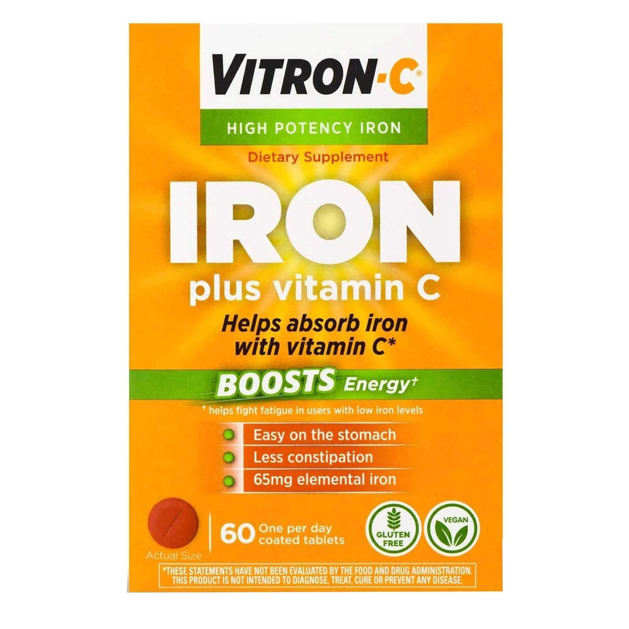 Vitron-C - Iron Supplement - 125 mg / 65 mg Strength - Coated Tablet - 60 per Bottle