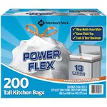 Members Mark 13 gal Power Flex, Leak Protection, Tall Kitchen Simple Fit Drawstring Bags (1-Pack, Fresh Clean Scent)