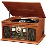 Nostalgic 6-In-1 Bluetooth Record Player &amp; Multimedia Center with Built-In Speak