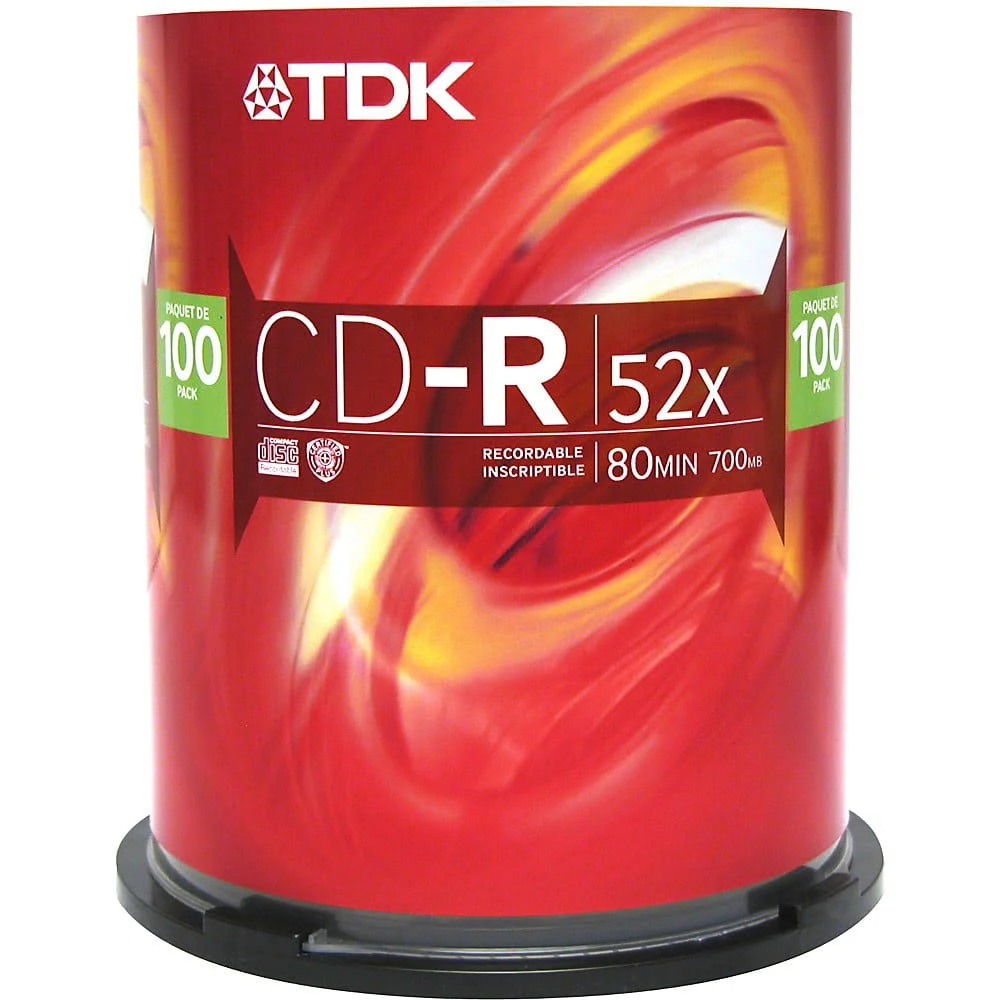 TDK CD-R for Computer Burning, 700 MB, Up to 52x Compatible, 80 Minutes. - 100 pack