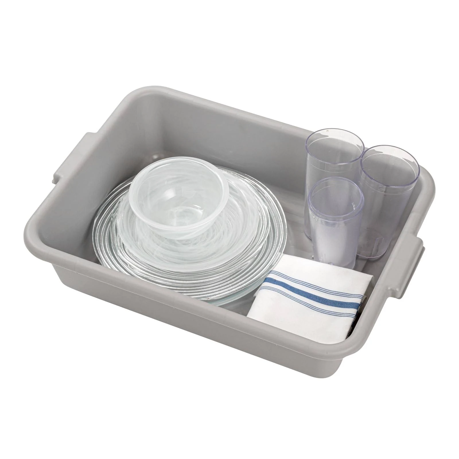 Restaurantware TUBS ONLY: RW Clean 20 x 15 x 5 Inch Kitchen Bus Tubs 10 Durable Bus Utility Boxes - Easy-Grip Handles Freezable Gray Plastic Bus Boxes For Restaurants Or Catering Services