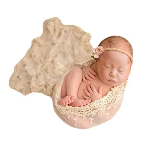 Zeroest Baby Photography Props Blanket Newborn Photo Shoot Outfits Infant Photos Lace Wrap (Ivory)