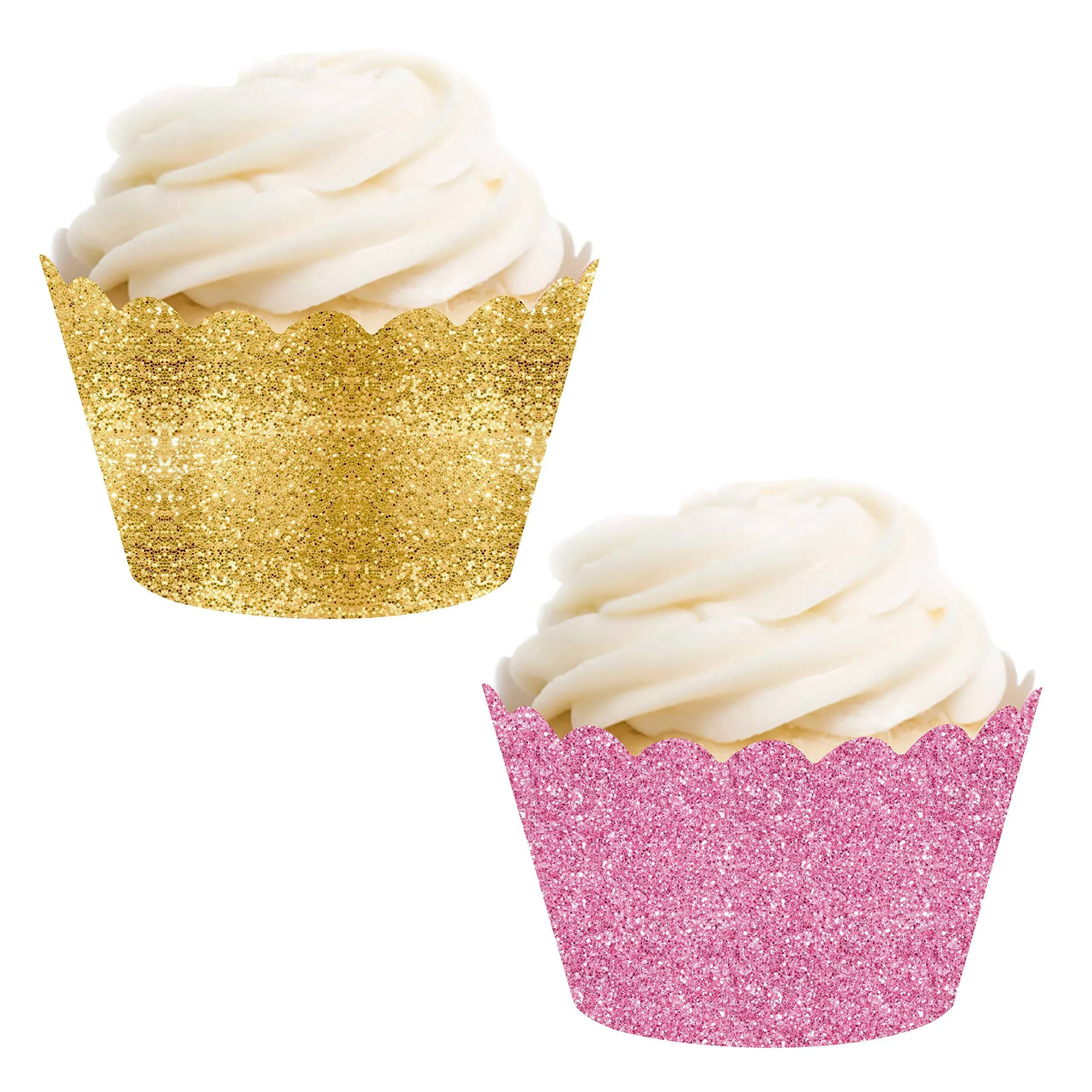 Andaz Press Party Cupcake Wrapper Decorations, Faux Pink and Gold Glitter, NOT Real Glitter, 24-Pack, Theme Colored Bulk Cake Supplies, Not Real Glitter