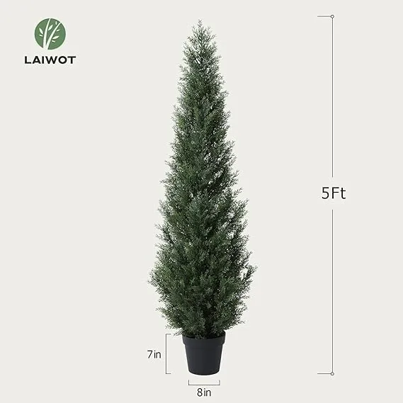 Laiwot Artificial Cedar Topiary Trees for Outdoors Potted Fake Cypress Trees Faux Evergreen Plants for Home Porch Decor Set of 2