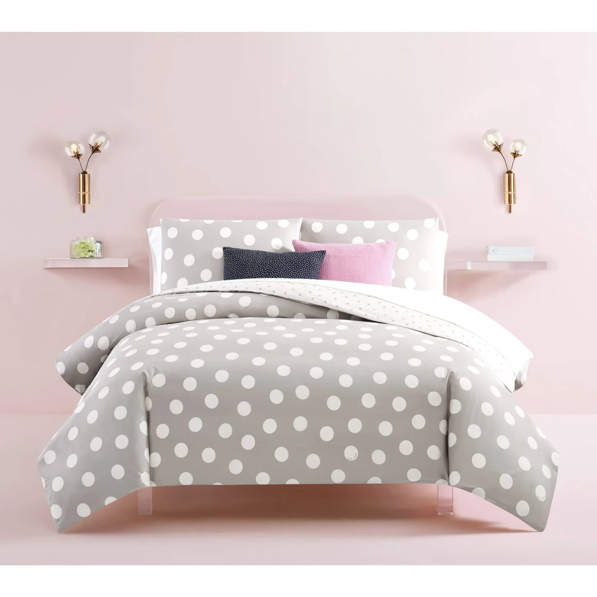 Kate Spade New York Polka Dot Comforter Set, Grey, Twin, Cotton