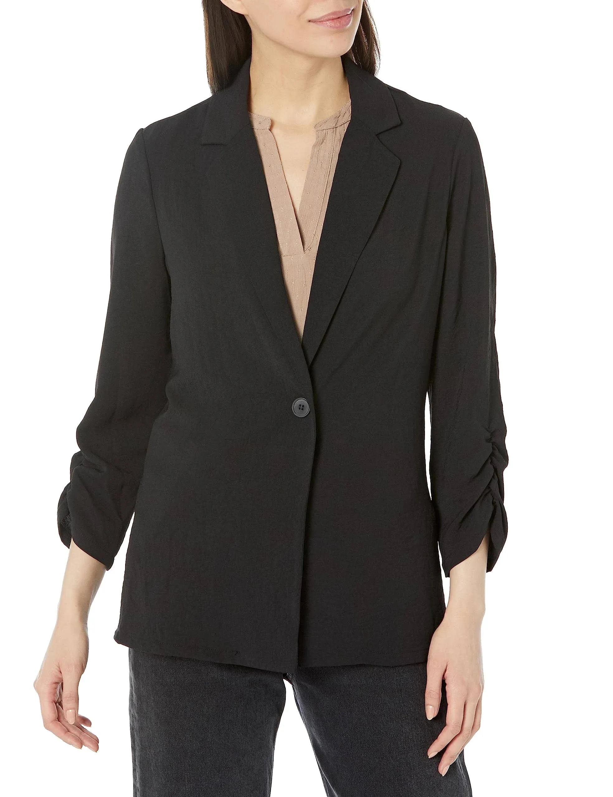 Adrianna Papell Women's Ruched 3/4 Sleeve Blazer - Black - Size XL