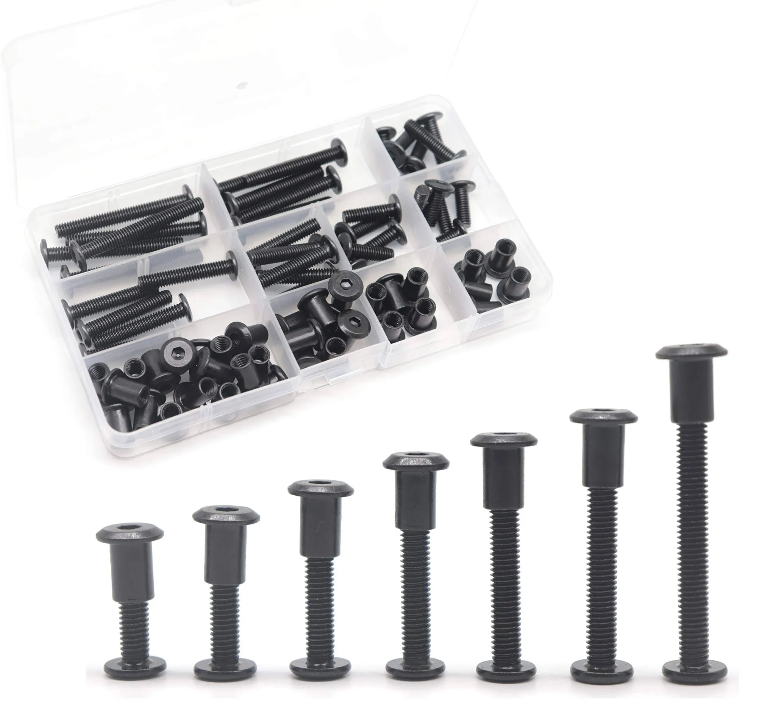 binifiMux Black M6 Hex Drive Socket Cap Bolts Kit, binifiMux 35-set Allen Head Countsunk Furniture Crib Bolts Nuts Kit, M6x15mm 20mm 25mm