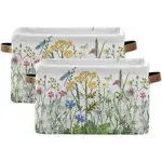 Colorful Herbs And Flowers Storage Baskets,Decorative Collapsible Rectangular Canvas Fabric Storage Bin for Home