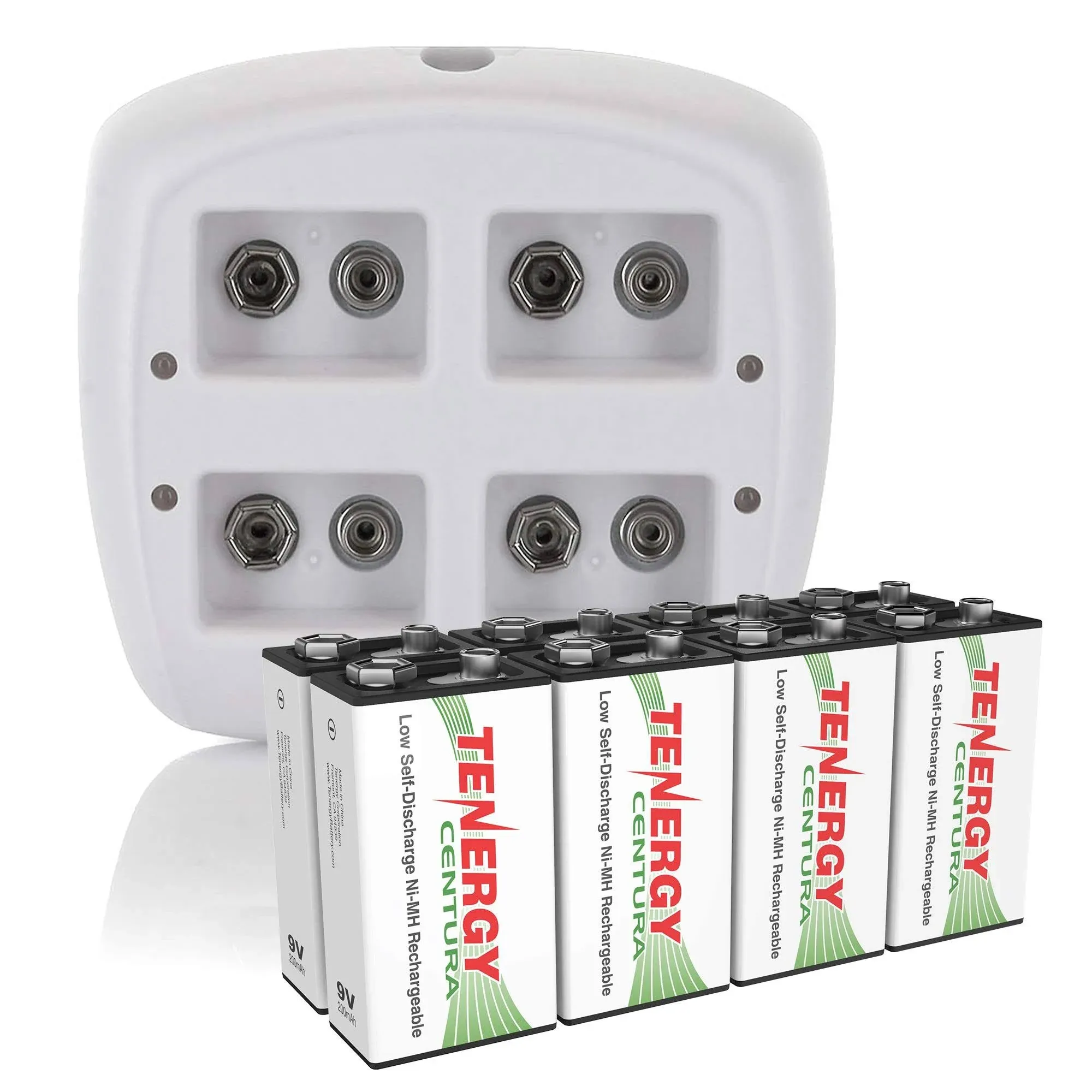 Combo: Tenergy TN136 4-Bay 9V Charger + 8pcs Centura NiMH 9V 200mAh Rechargeable ...