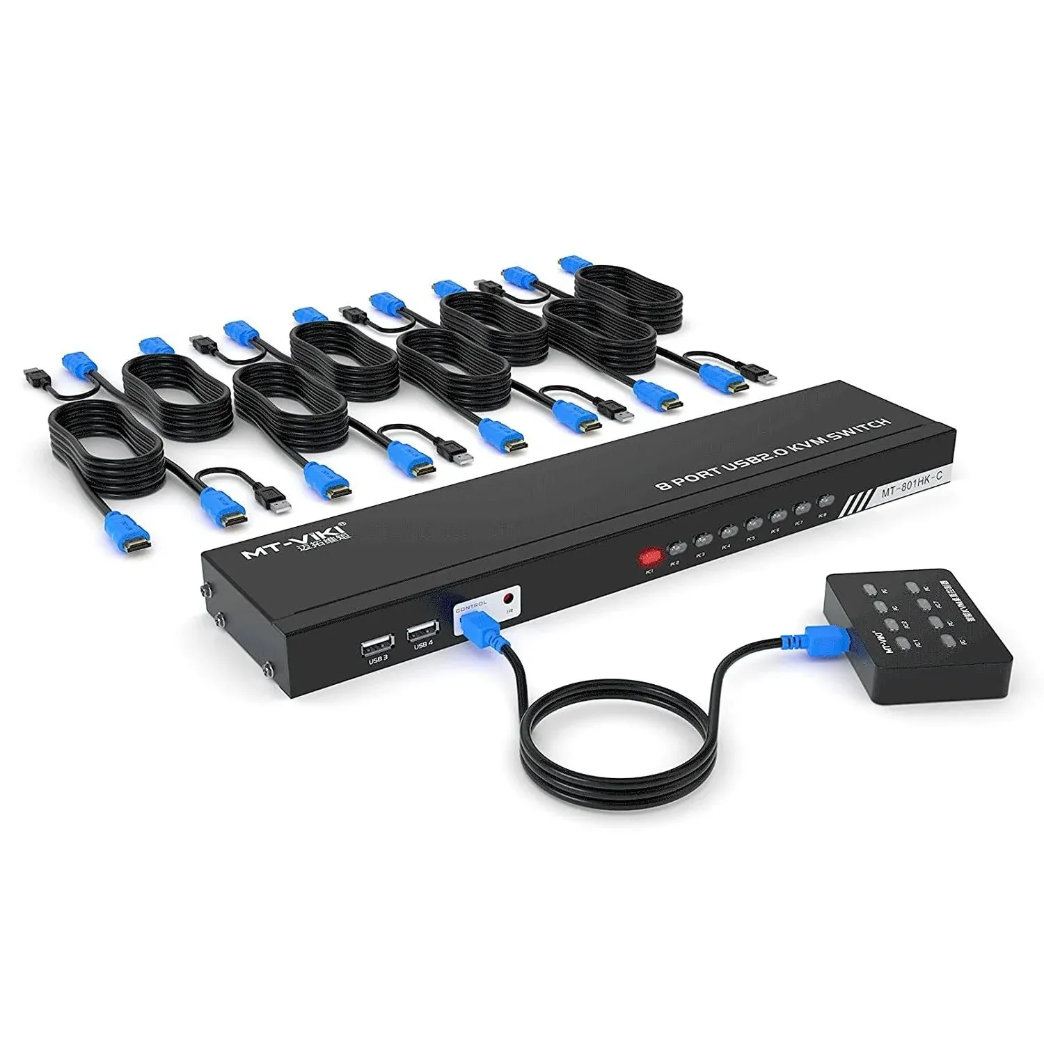 8 Port KVM Switch HDMI MT-VIKI 4K30Hz Rack Mount KVM HDMI Switch w/IR Remote ...