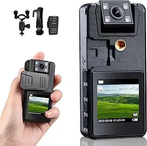 Hoestr 64GB Body Camera, 1296P Body Cam (2500MAH) with IR Night Vision, 180° Rotatable Lens and 3 Sturdy Clips, Camcorder with Audio and Video Recordi